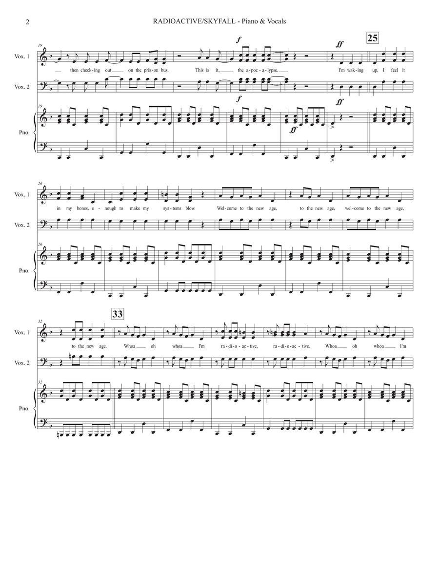Medley: Radioactive with Skyfall 4-Part scores gallery preview page 2