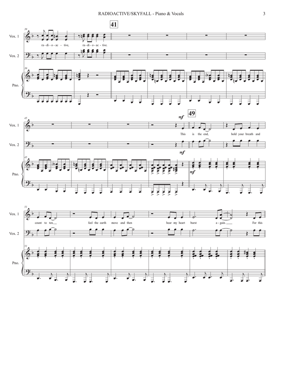 Medley: Radioactive with Skyfall 4-Part scores gallery preview page 3