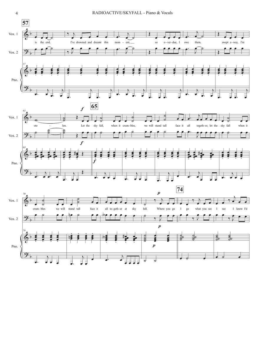 Medley: Radioactive with Skyfall 4-Part scores gallery preview page 4