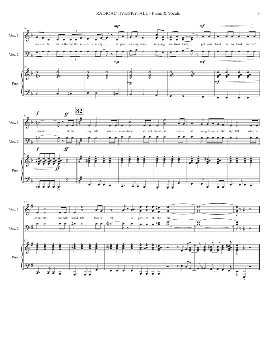 Medley: Radioactive with Skyfall 4-Part scores gallery preview page 5