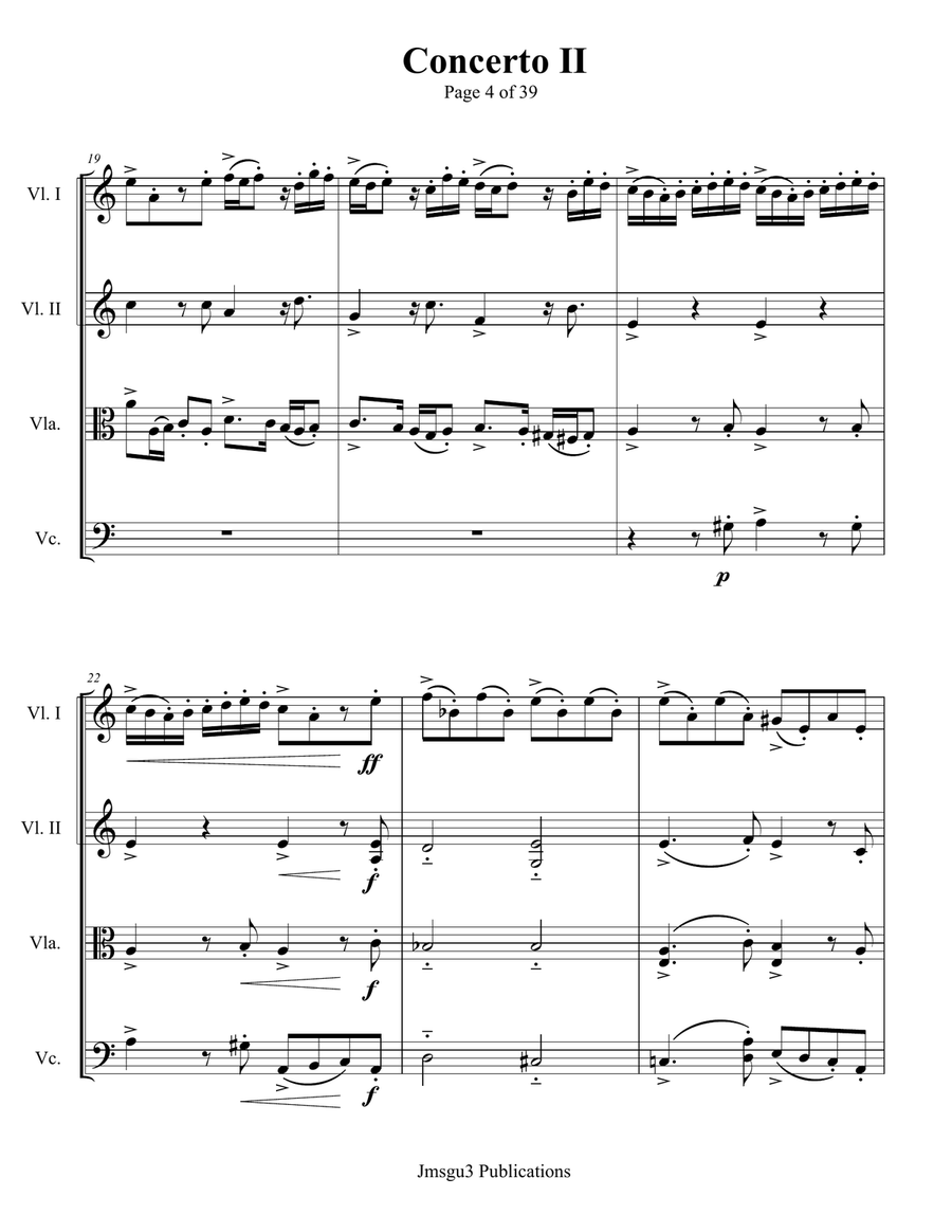 Bach: Concerto No. 2 BWV 593 for String Quartet - Score Only String Quartet scores gallery preview page 4