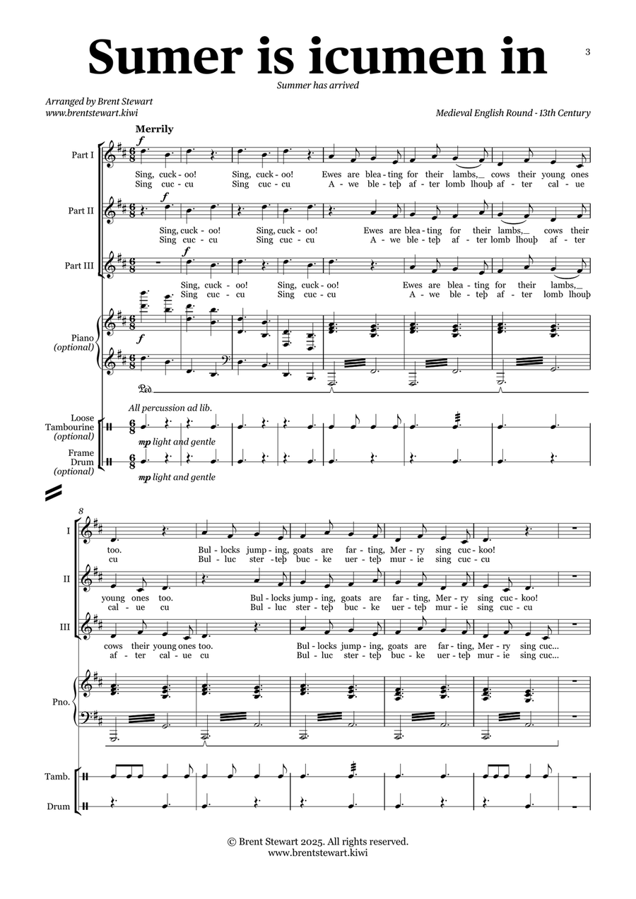 Sumer is icumen in 3-Part scores gallery preview page 1