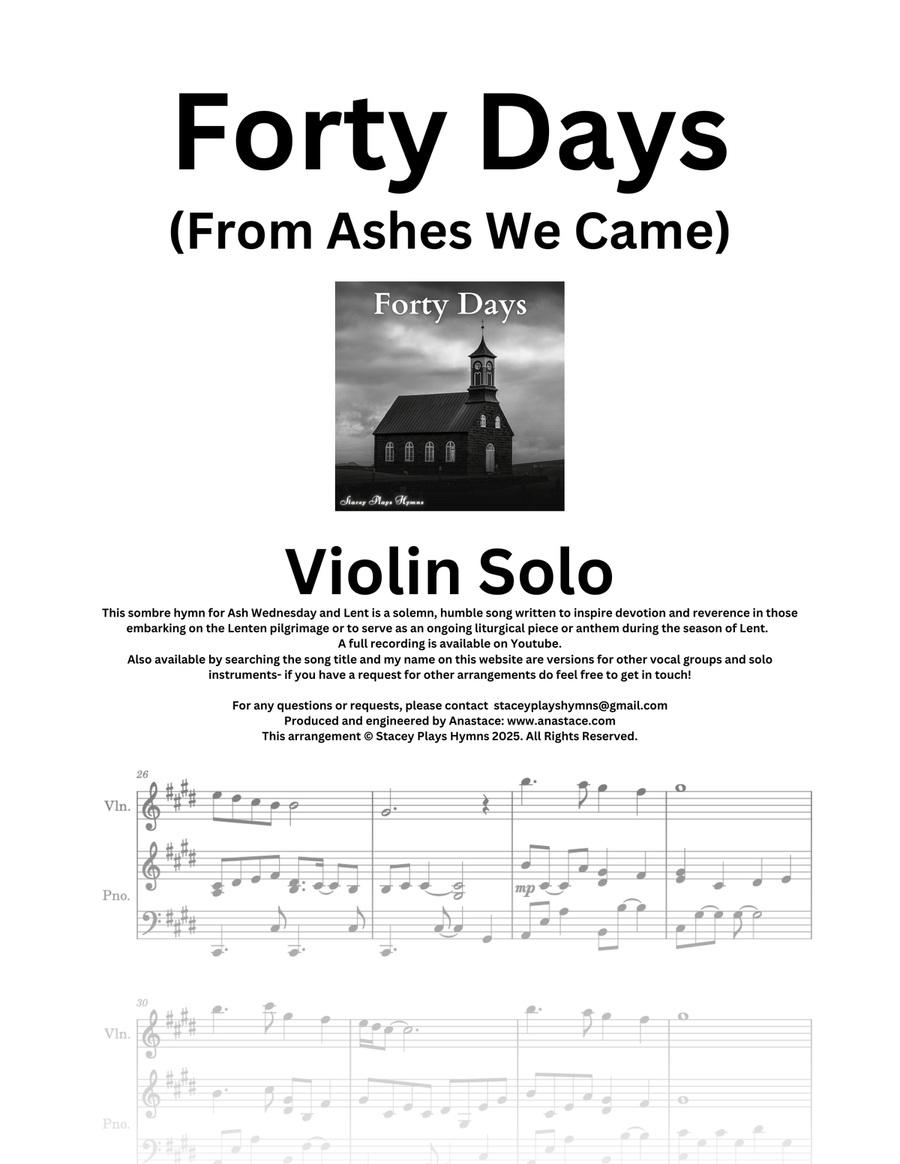 Forty Days (From Ashes We Came) - Violin Solo for Lent and Ash Wednesday Violin Solo scores gallery preview page 1