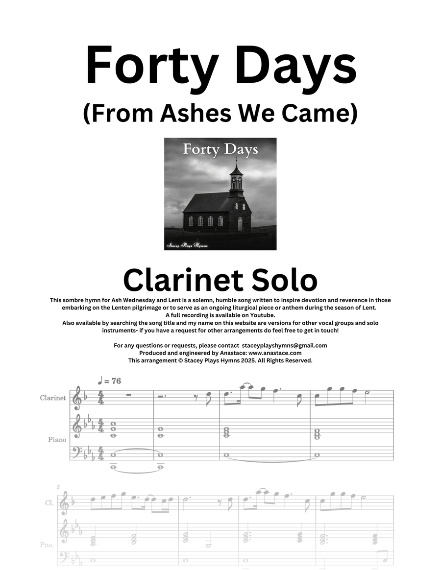 Forty Days (From Ashes We Came) - Clarinet Solo for Lent and Ash Wednesday B-Flat Clarinet scores gallery preview page 1