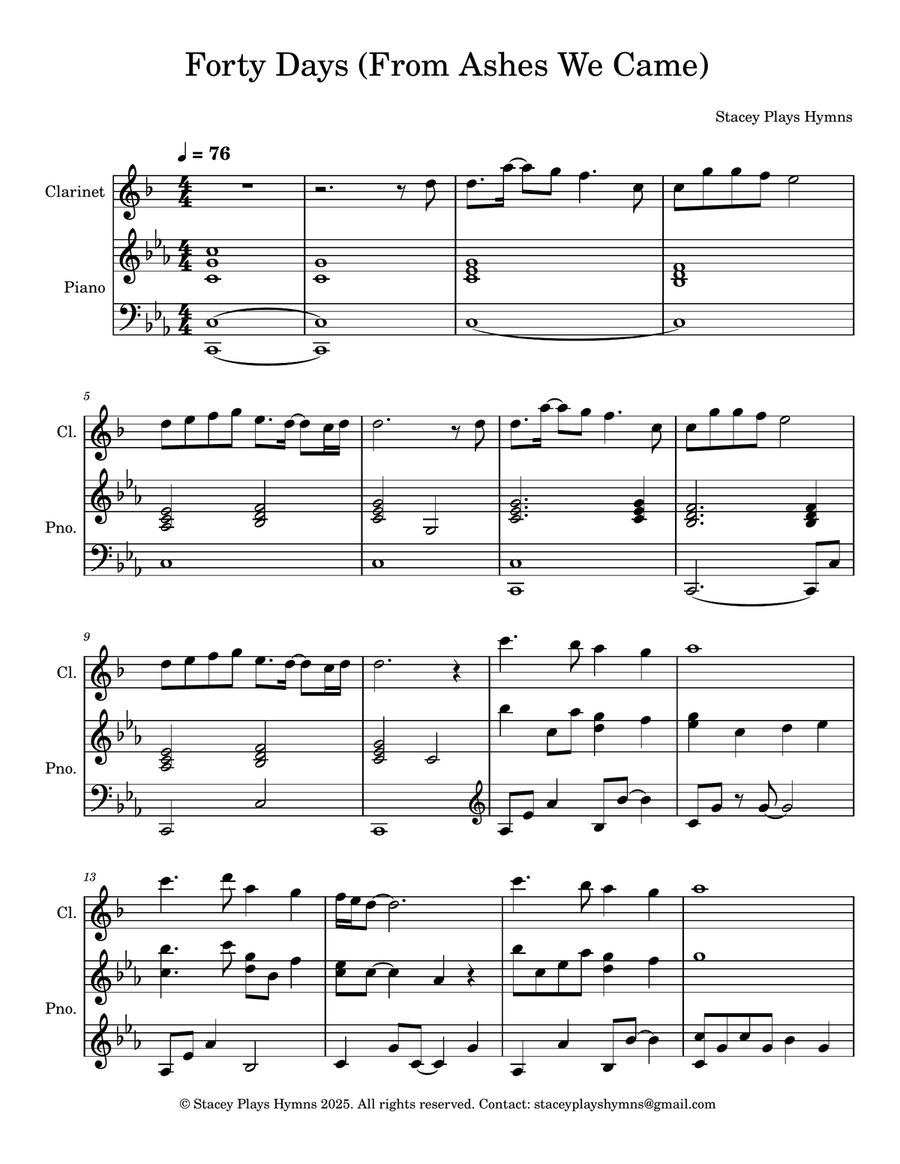 Forty Days (From Ashes We Came) - Clarinet Solo for Lent and Ash Wednesday B-Flat Clarinet scores gallery preview page 2