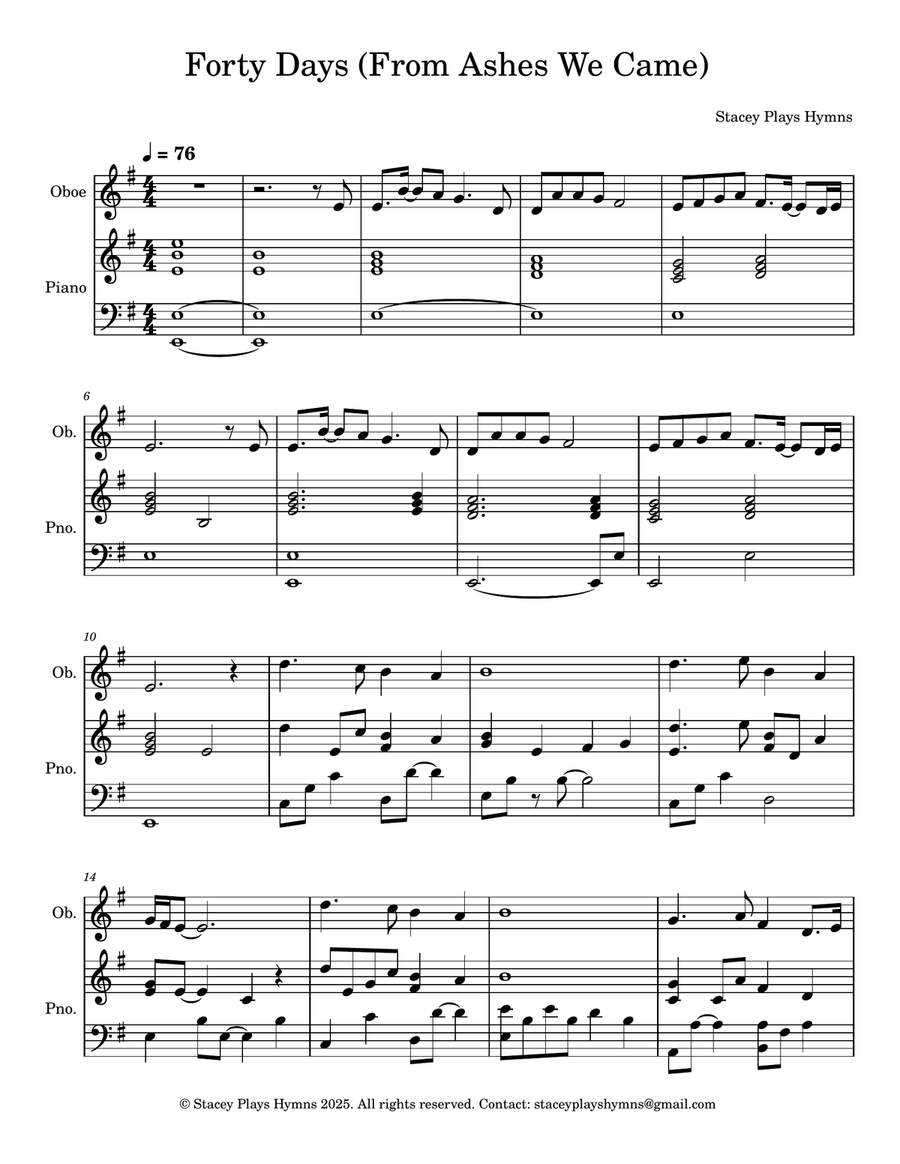 Forty Days (From Ashes We Came) - Oboe Solo for Lent and Ash Wednesday Piano scores gallery preview page 1