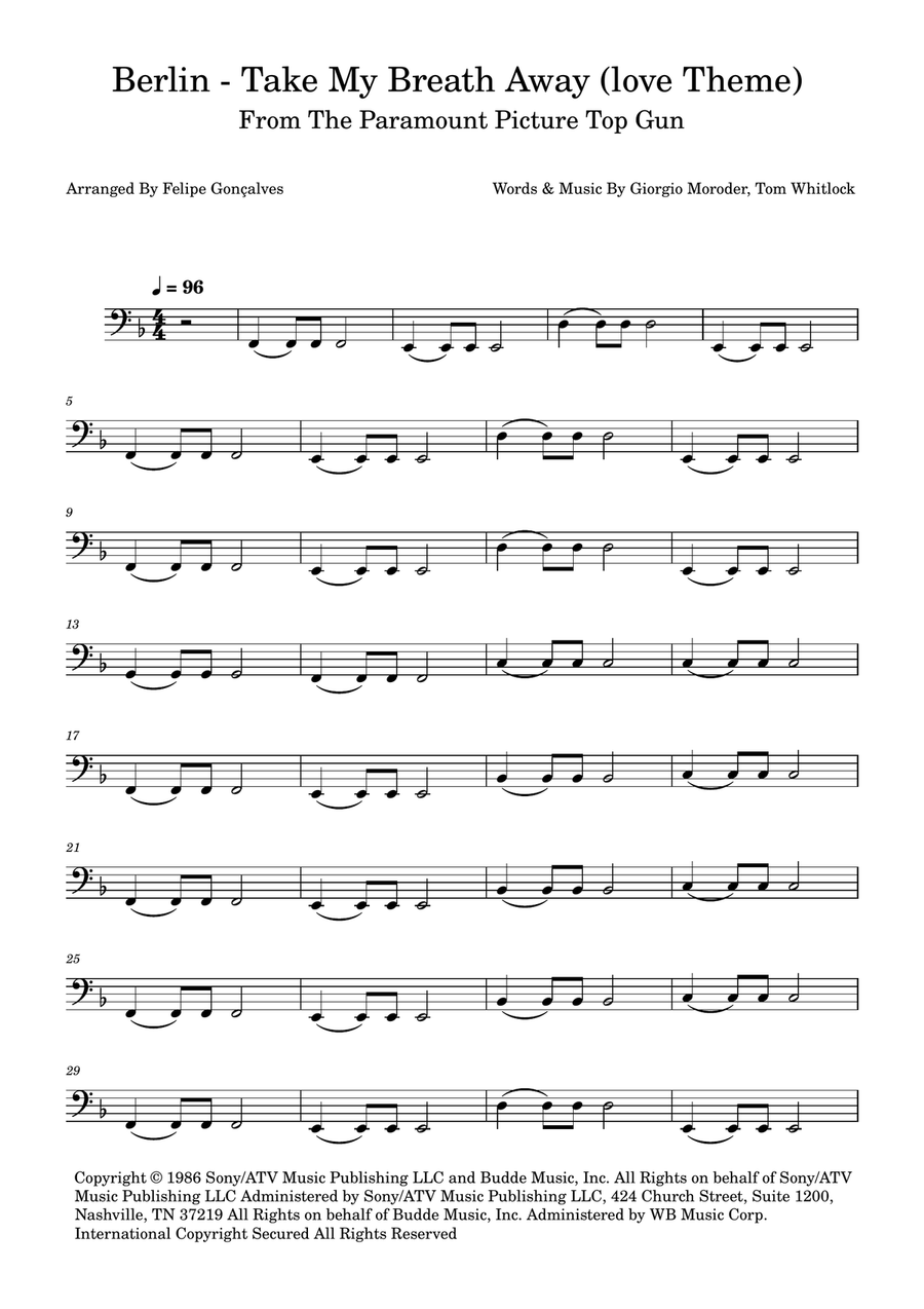 Take My Breath Away (Love Theme) Acoustic Guitar scores gallery preview page 1