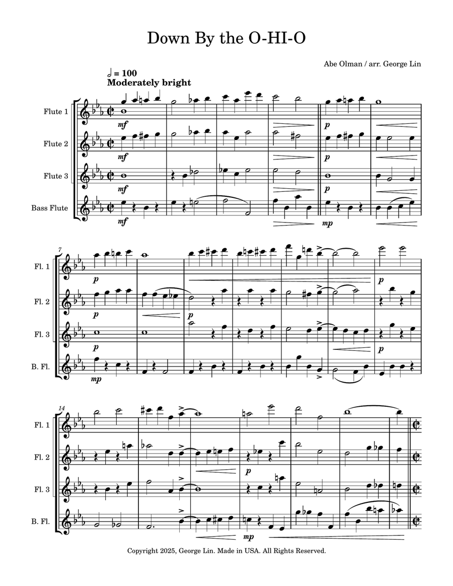 Down By the O-HI-O Down By the O-HI-O Flute Quartet scores gallery preview page 1