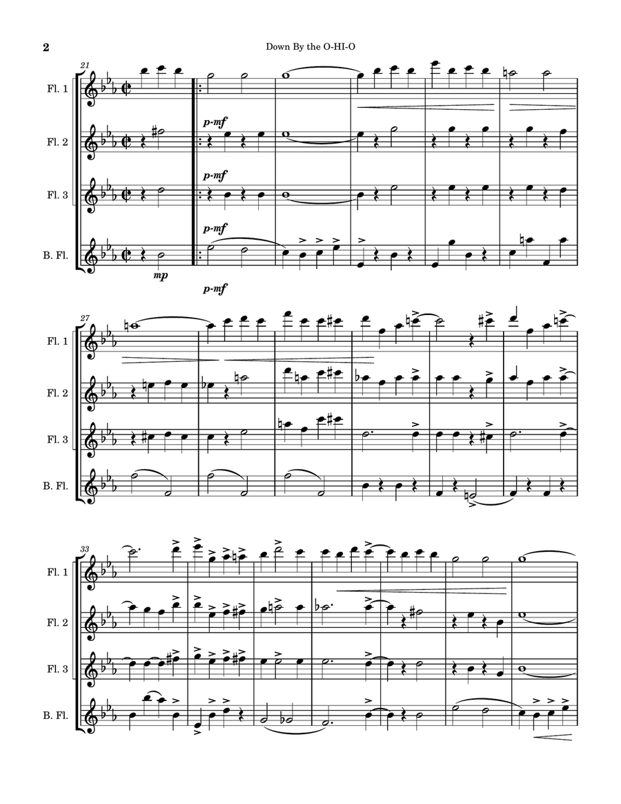 Down By the O-HI-O Down By the O-HI-O Flute Quartet scores gallery preview page 2
