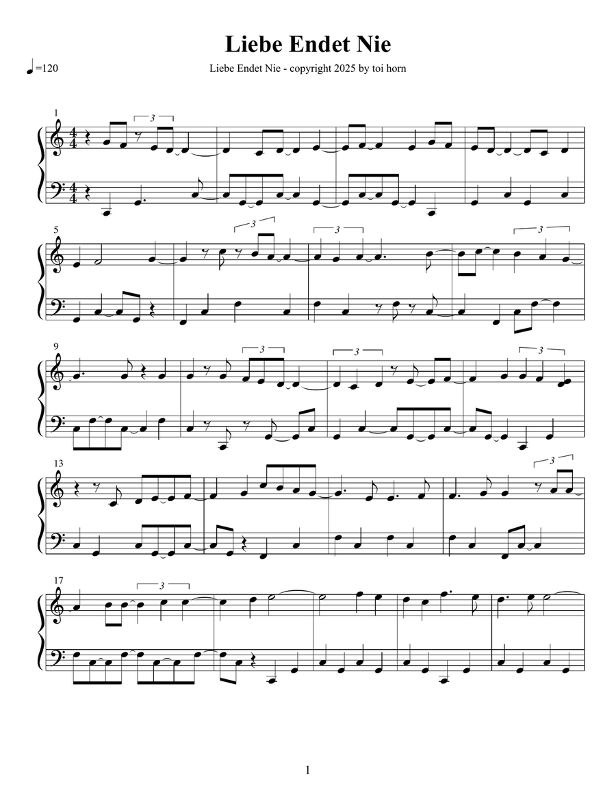 Liebe Endet Nie Liebe Endet Nie Piano Solo scores gallery preview page 1