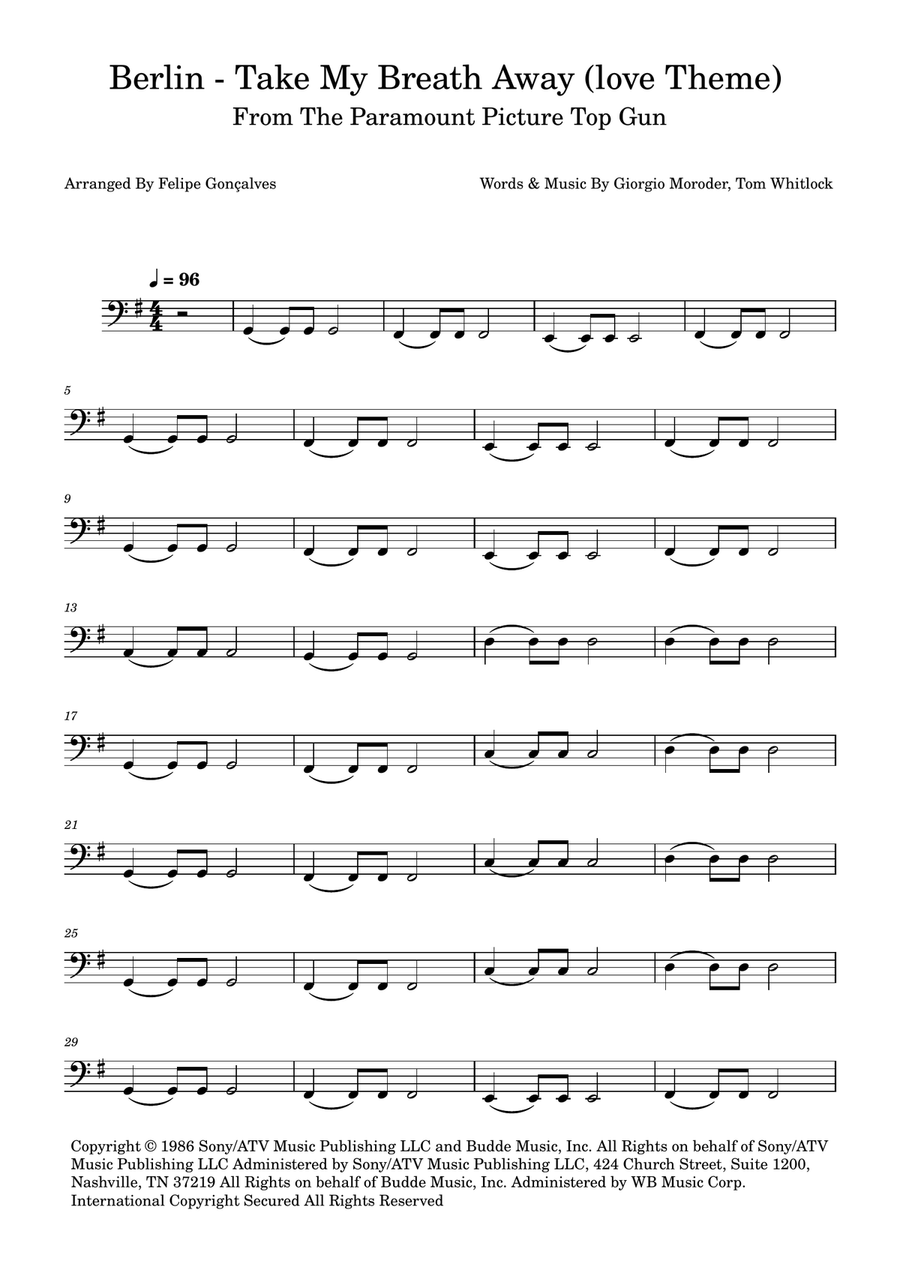 Take My Breath Away (Love Theme) Acoustic Guitar scores gallery preview page 1
