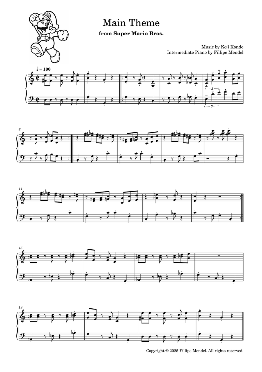 Main Theme from Super Mario Bros. (intermediate piano) Easy Piano scores gallery preview page 1