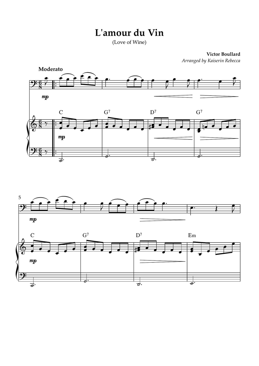 L'amour du Vin (Love of Wine) Piano scores gallery preview page 1