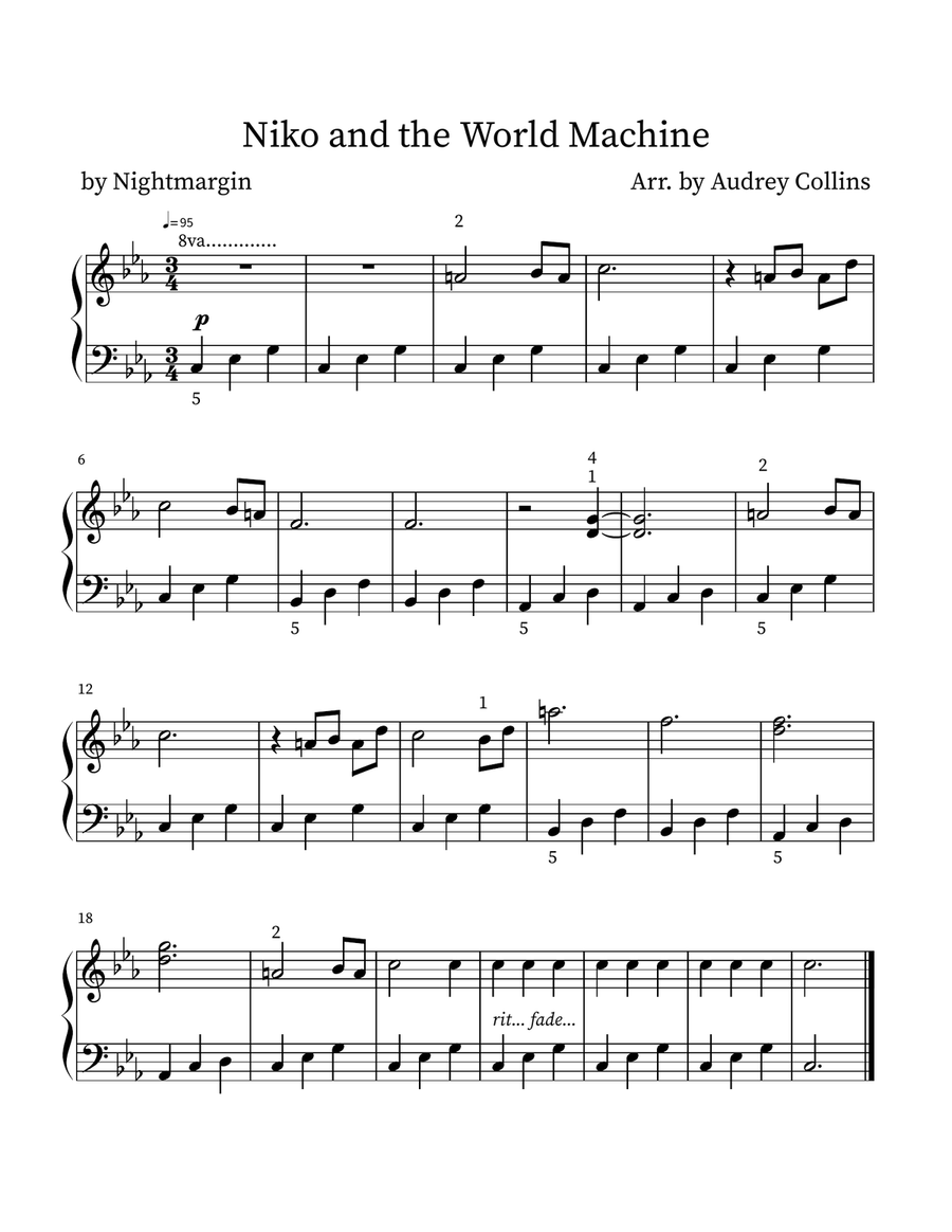 Niko and the World Machine Easy Piano scores gallery preview page 1