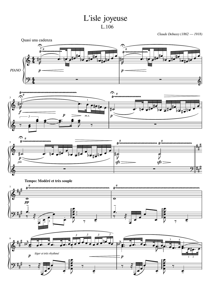 Claude Debussy - L'Isle joyeuse L.106 - for Piano Solo With Fingered Original Piano Solo scores gallery preview page 1