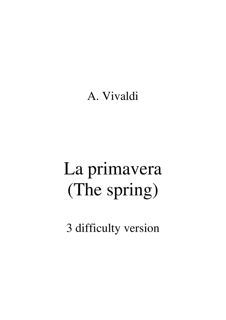 LA PRIMAVERA (The Spring) da LE QUATTRO STAGIONI (from The four seasons) 3 difficulty versions Piano Method scores gallery preview page 1