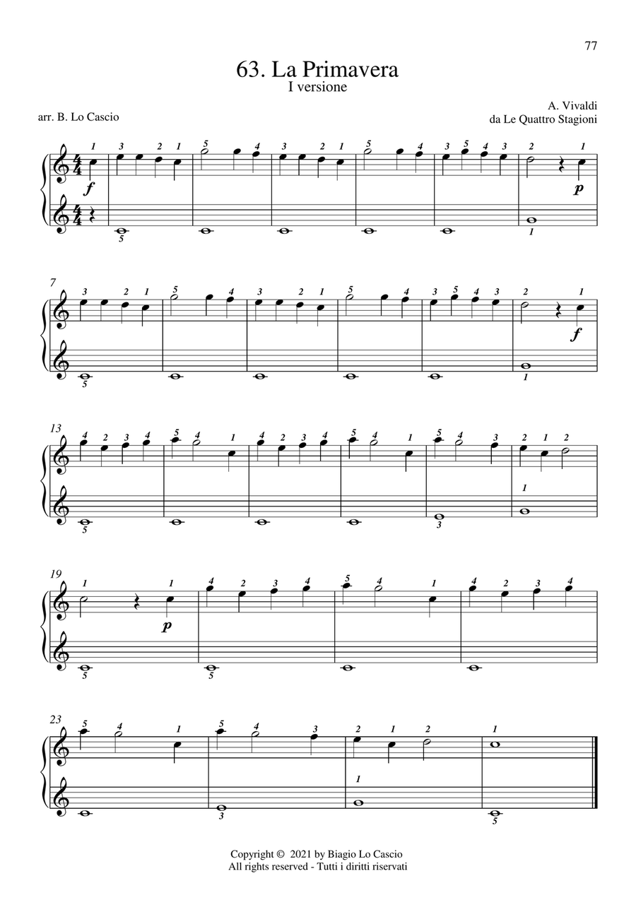 LA PRIMAVERA (The Spring) da LE QUATTRO STAGIONI (from The four seasons) 3 difficulty versions Piano Method scores gallery preview page 3