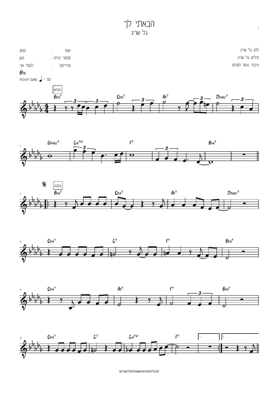 הבאתי לך הבאתי לך Piano scores gallery preview page 1