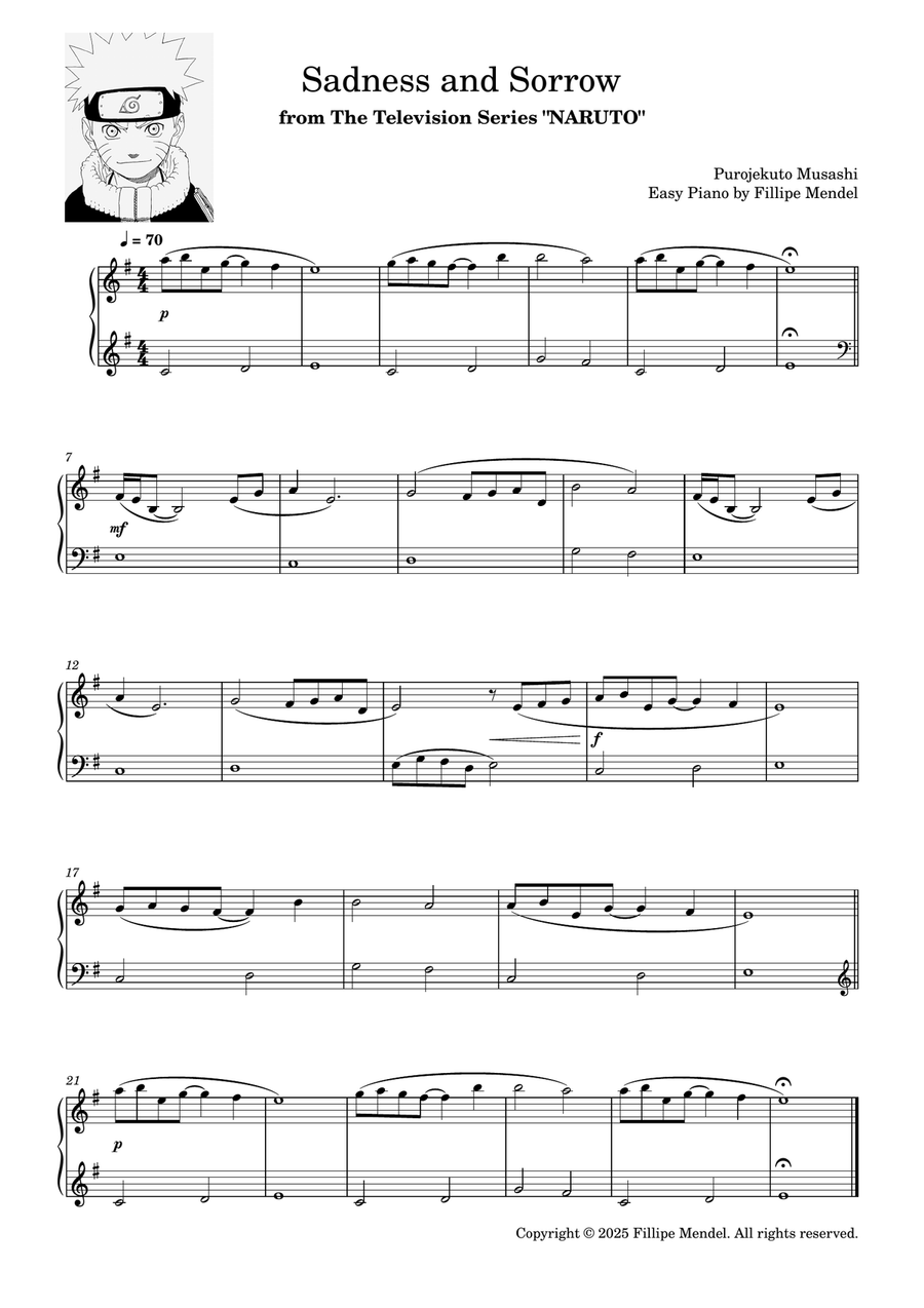 Sadness and Sorrow from Naruto (easy piano 1) Easy Piano scores gallery preview page 1