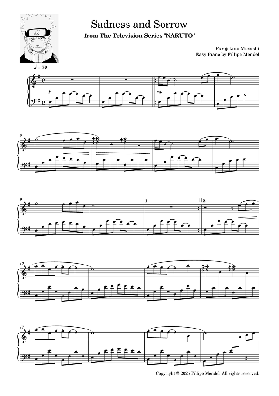 Sadness And Sorrow from Naruto (easy piano 2) Easy Piano scores gallery preview page 1