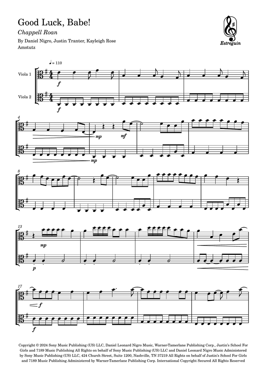 Good Luck, Babe! Good Luck, Babe! String Duet scores gallery preview page 1