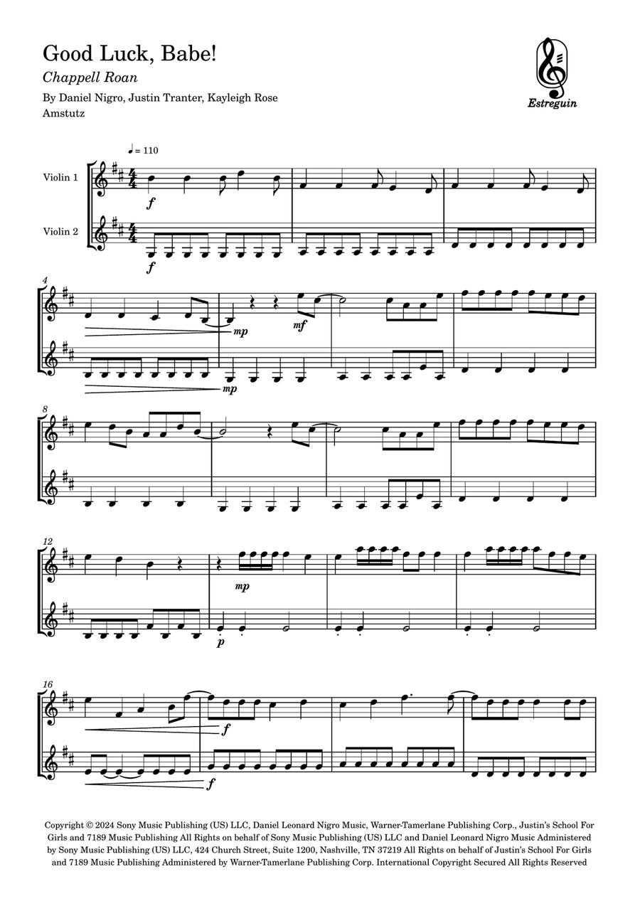 Good Luck, Babe! Good Luck, Babe! String Duet scores gallery preview page 1