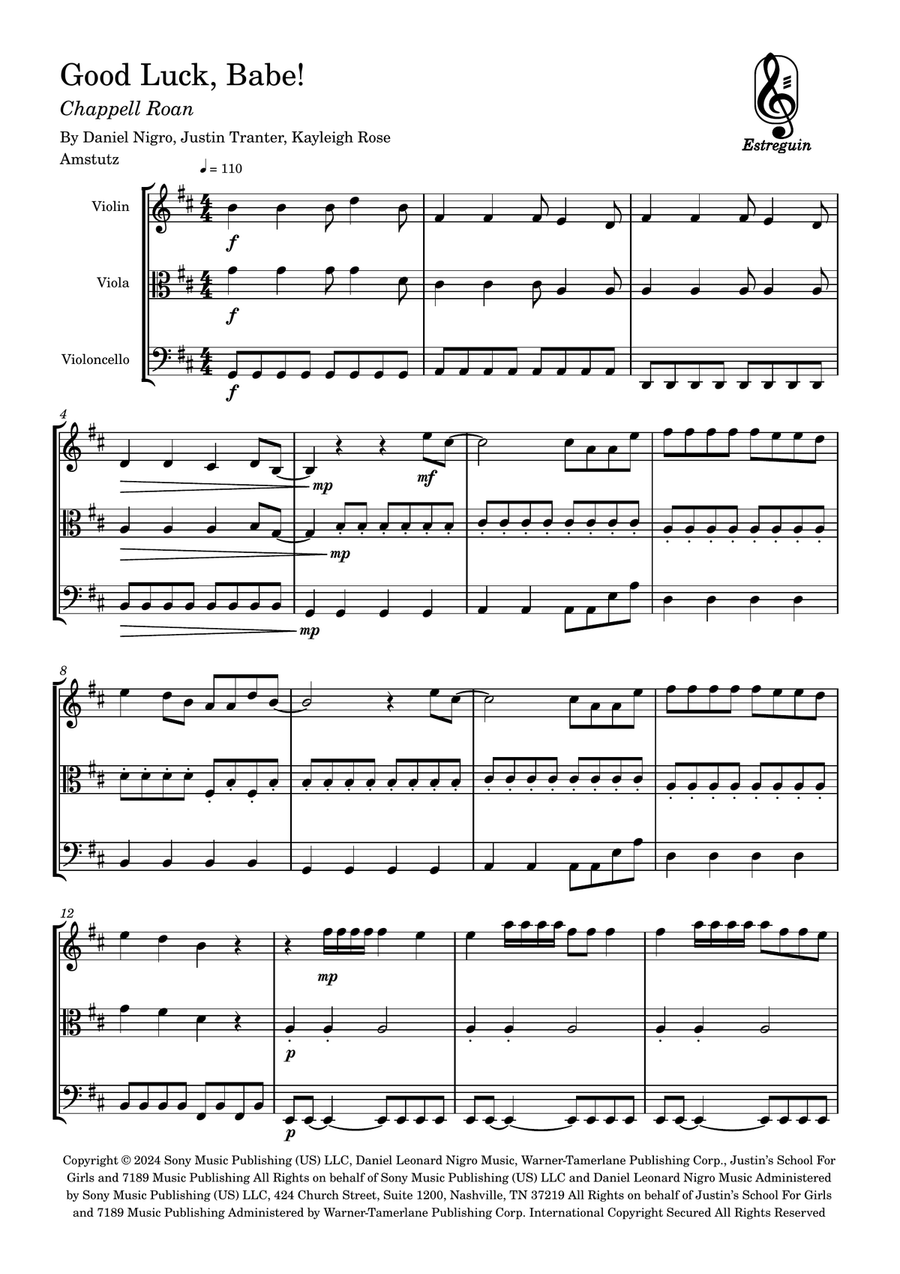 Good Luck, Babe! Good Luck, Babe! String Trio scores gallery preview page 1