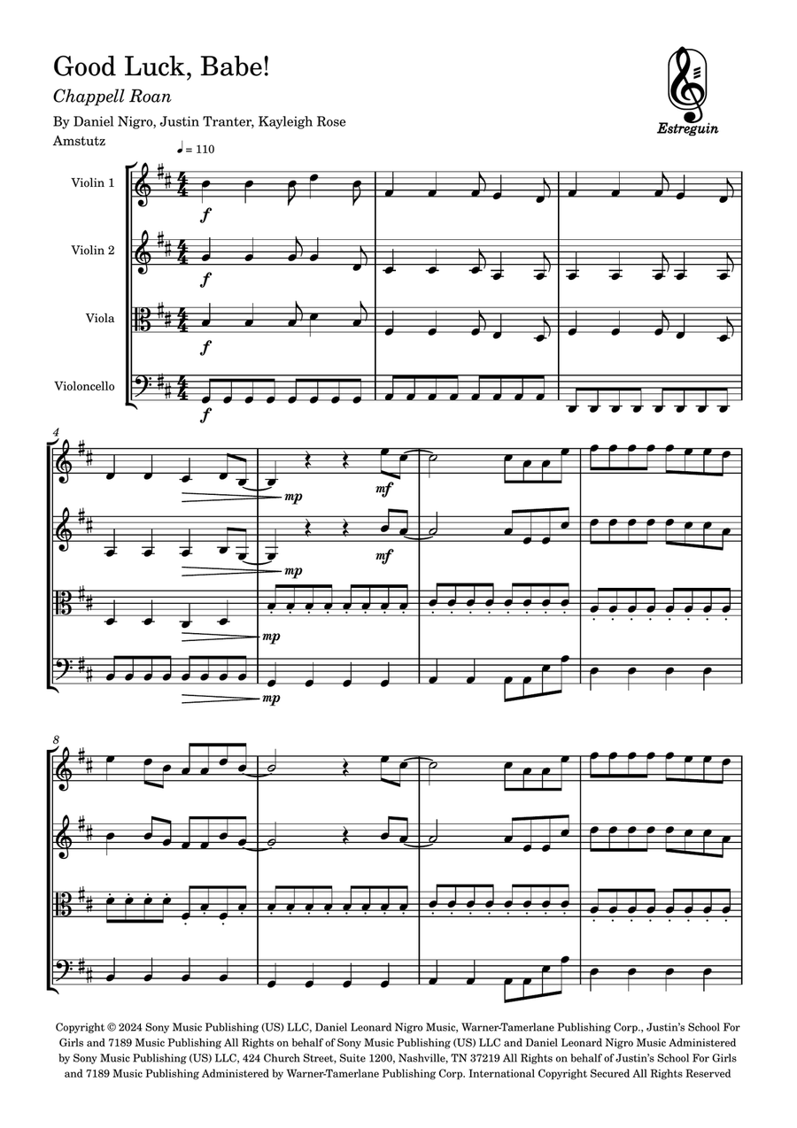 Good Luck, Babe! Good Luck, Babe! String Quartet scores gallery preview page 1