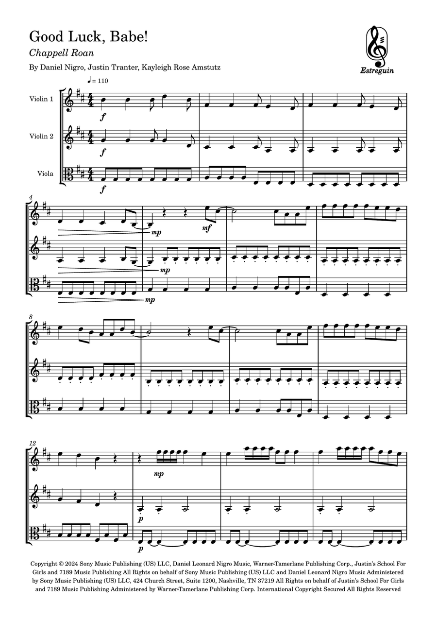Good Luck, Babe! Good Luck, Babe! String Trio scores gallery preview page 1