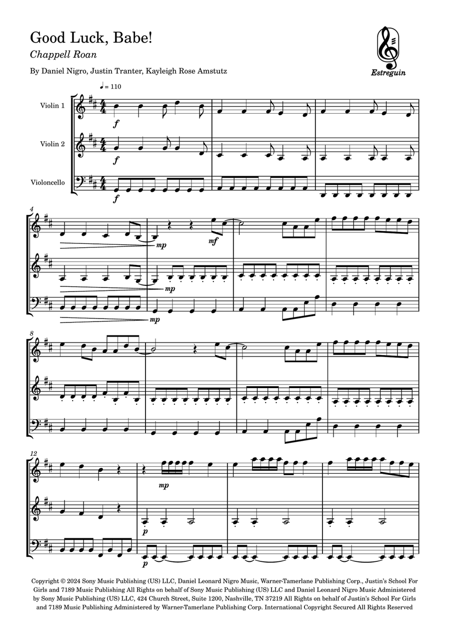 Good Luck, Babe! Good Luck, Babe! String Trio scores gallery preview page 1