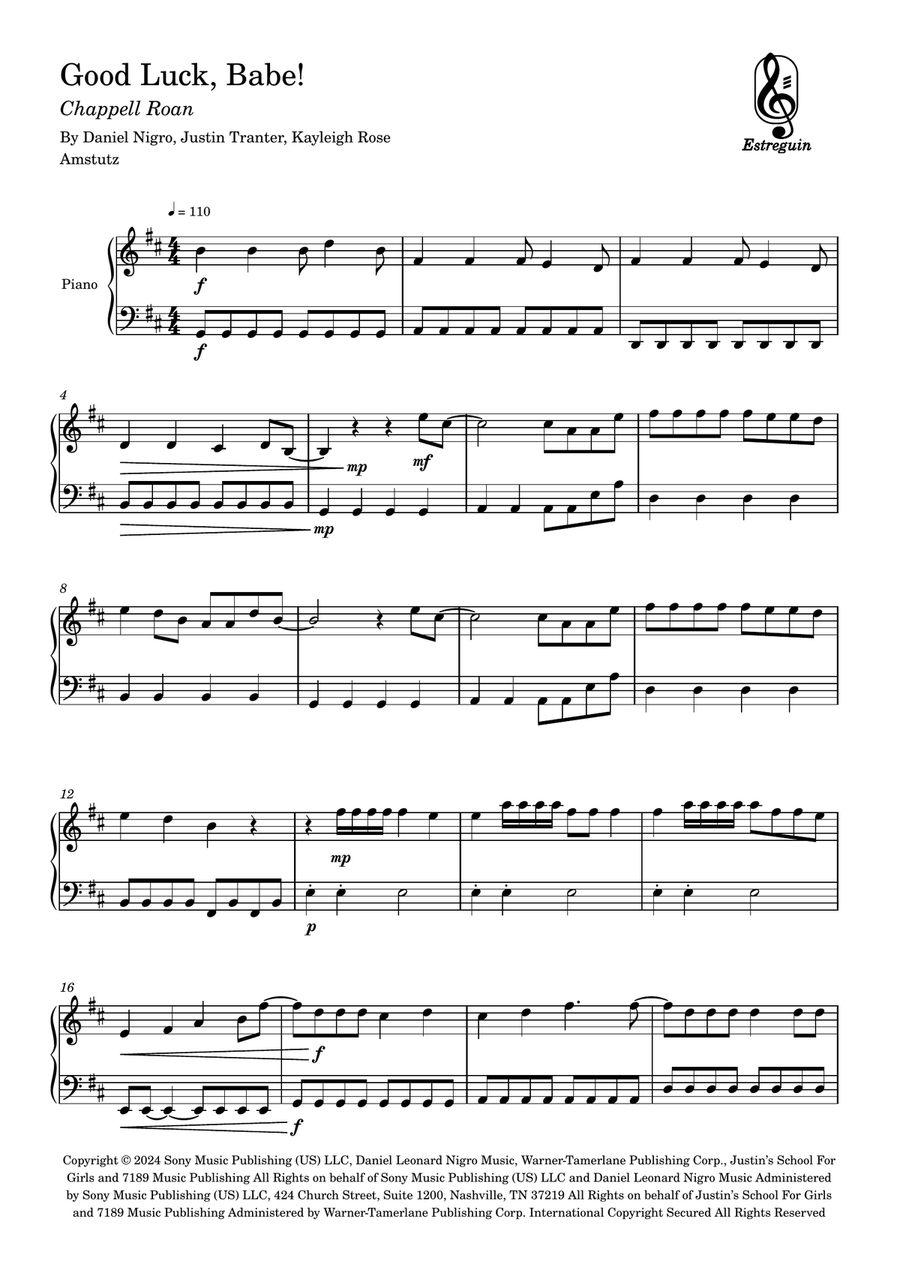 Good Luck, Babe! Good Luck, Babe! Easy Piano scores gallery preview page 1
