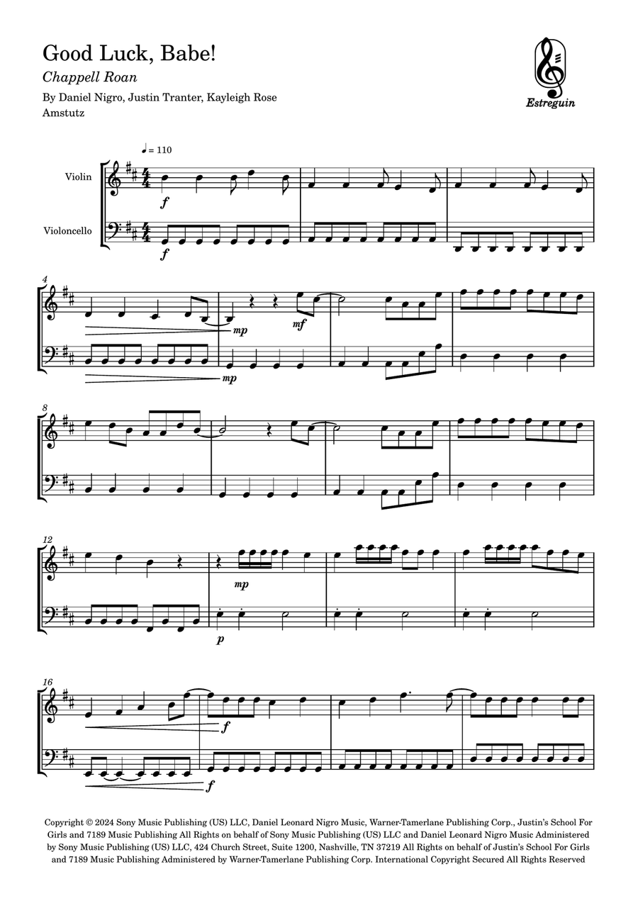 Good Luck, Babe! Good Luck, Babe! String Duet scores gallery preview page 1