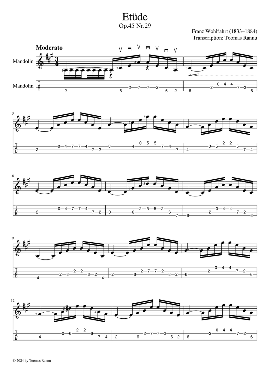Etude Op.45 Nr.29 (tremolo version) Mandolin scores gallery preview page 1