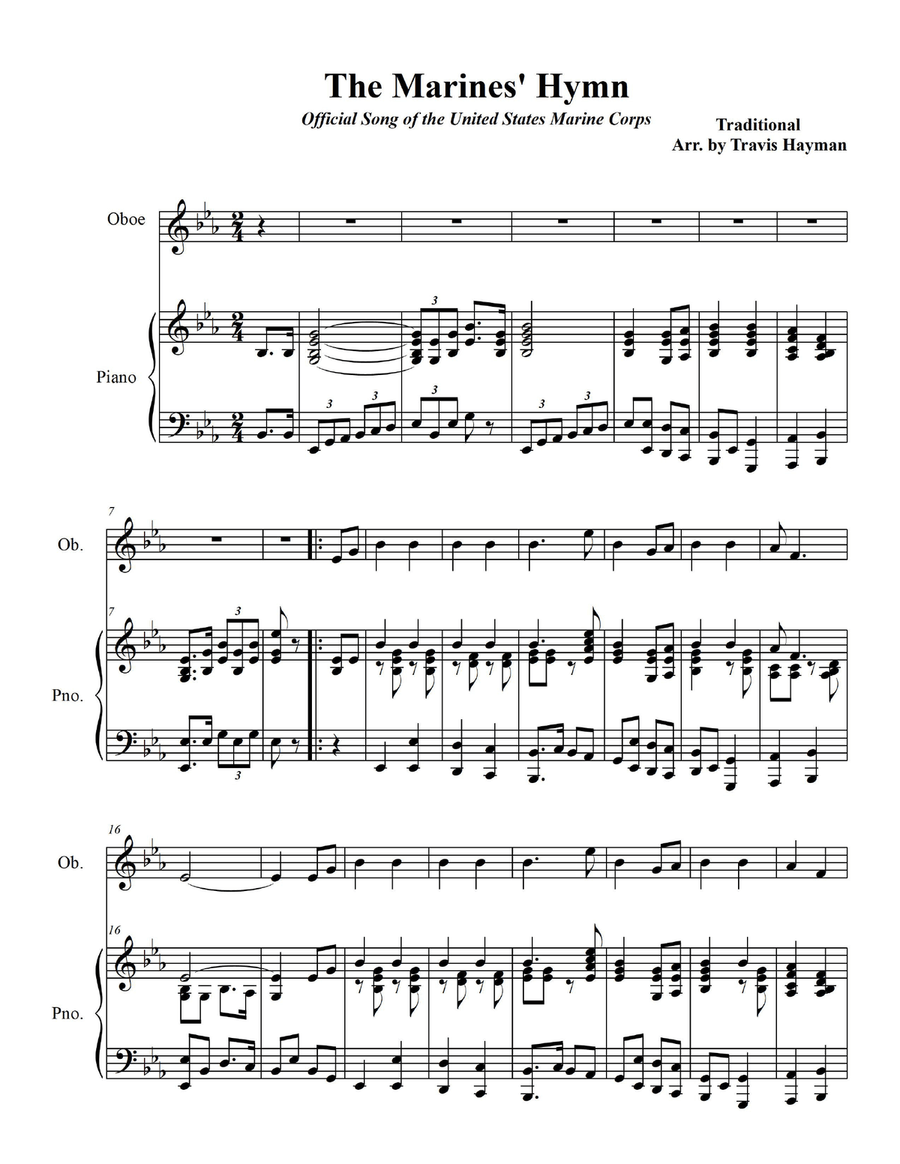Marines' Hymn - for Oboe with Piano Accompaniment Piano scores gallery preview page 3