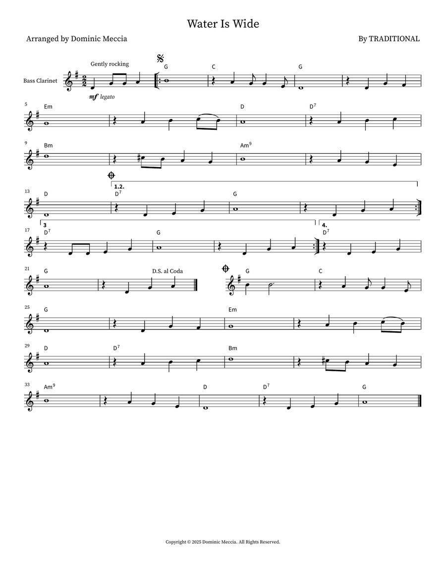 Water Is Wide Water Is Wide Bass Clarinet scores gallery preview page 1