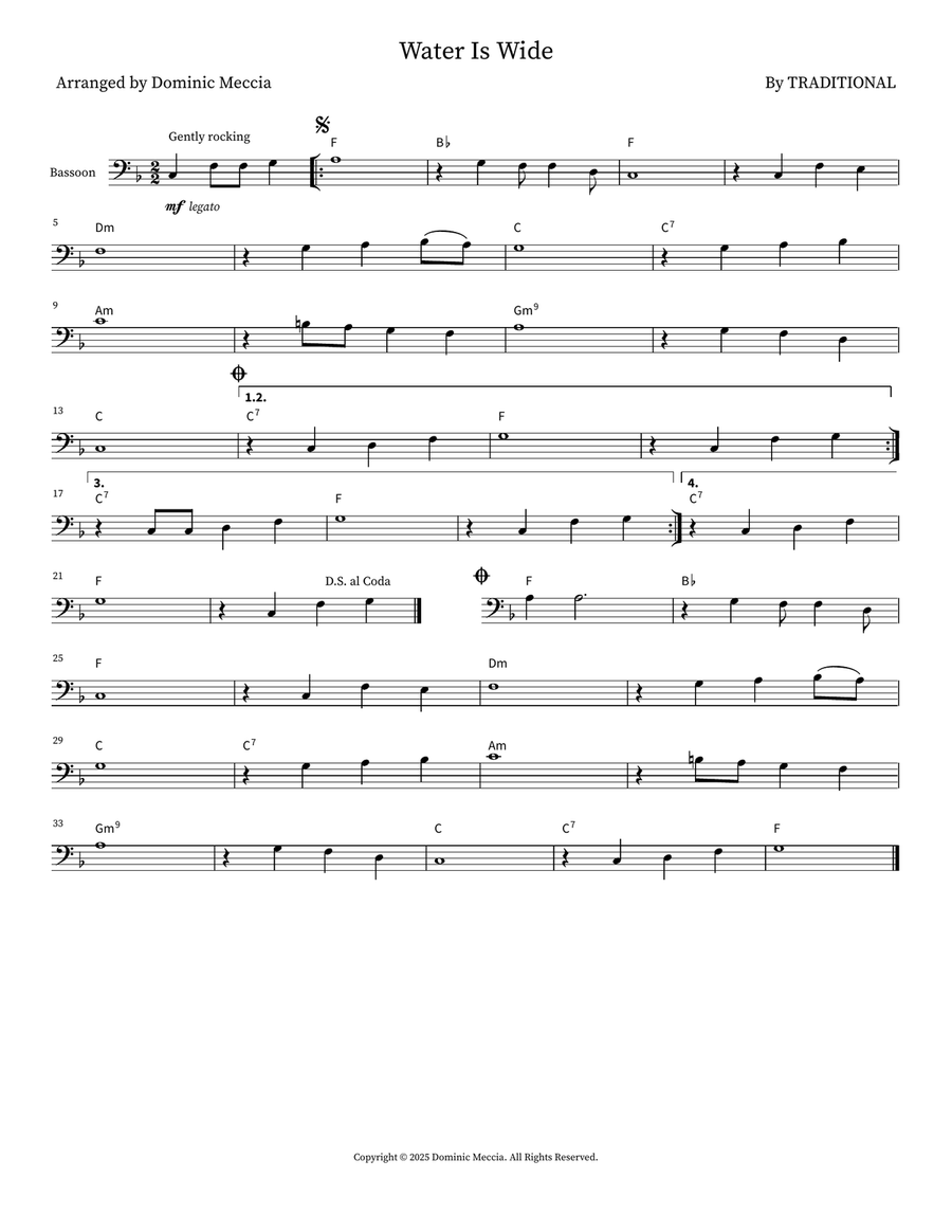 Water Is Wide Water Is Wide Bassoon Solo scores gallery preview page 1