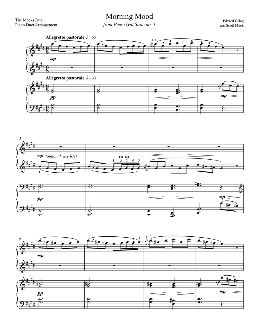 Peer Gynt Suite no. 1 (Morning, Anitra's Dance, In the Hall of the Mountain King) 1 Piano, 4-Hands scores gallery preview page 1