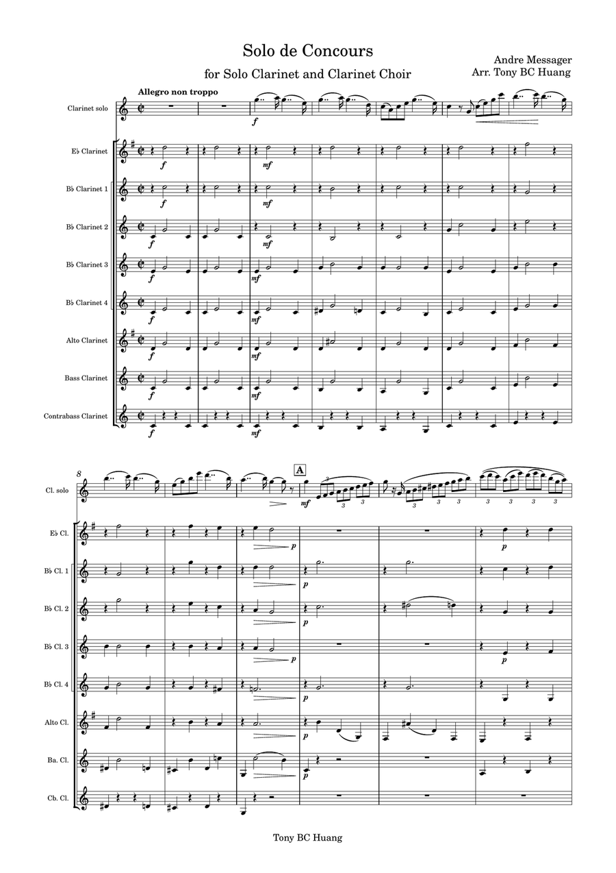 Solo de Concours for Clarinet and Clarinet Choir Clarinet Choir scores gallery preview page 1