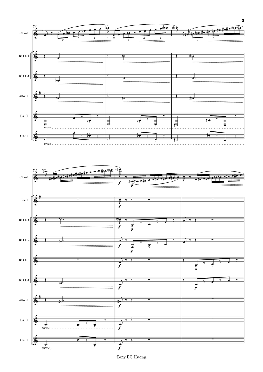 Solo de Concours for Clarinet and Clarinet Choir Clarinet Choir scores gallery preview page 3