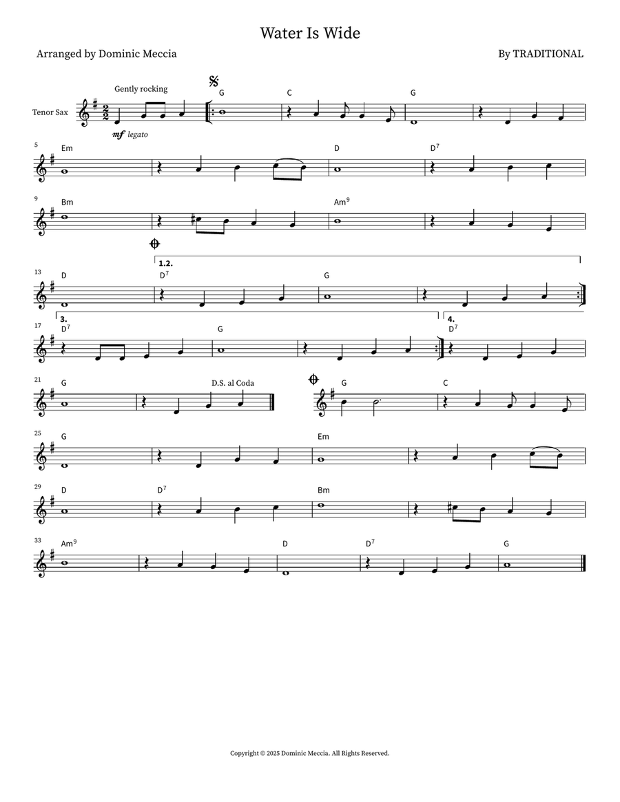 Water Is Wide Water Is Wide Tenor Saxophone scores gallery preview page 1