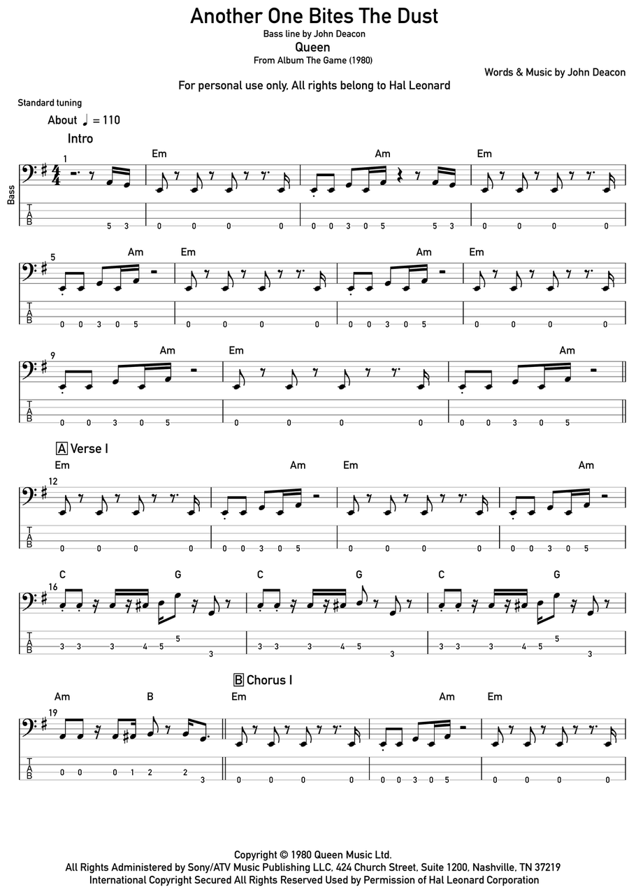 Another One Bites The Dust Acoustic Guitar scores gallery preview page 1