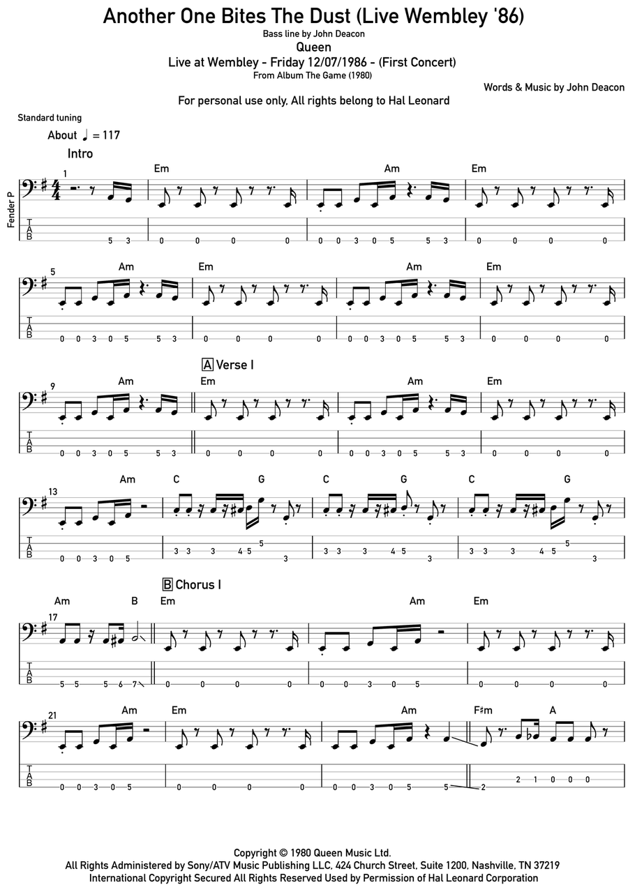 Another One Bites The Dust Acoustic Guitar scores gallery preview page 1