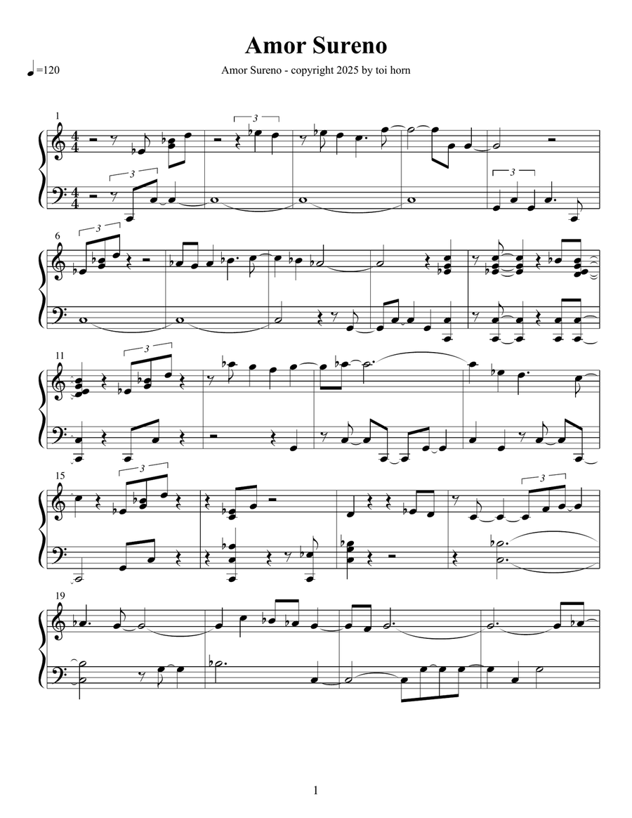 Amor Sureno Amor Sureno Piano Solo scores gallery preview page 1