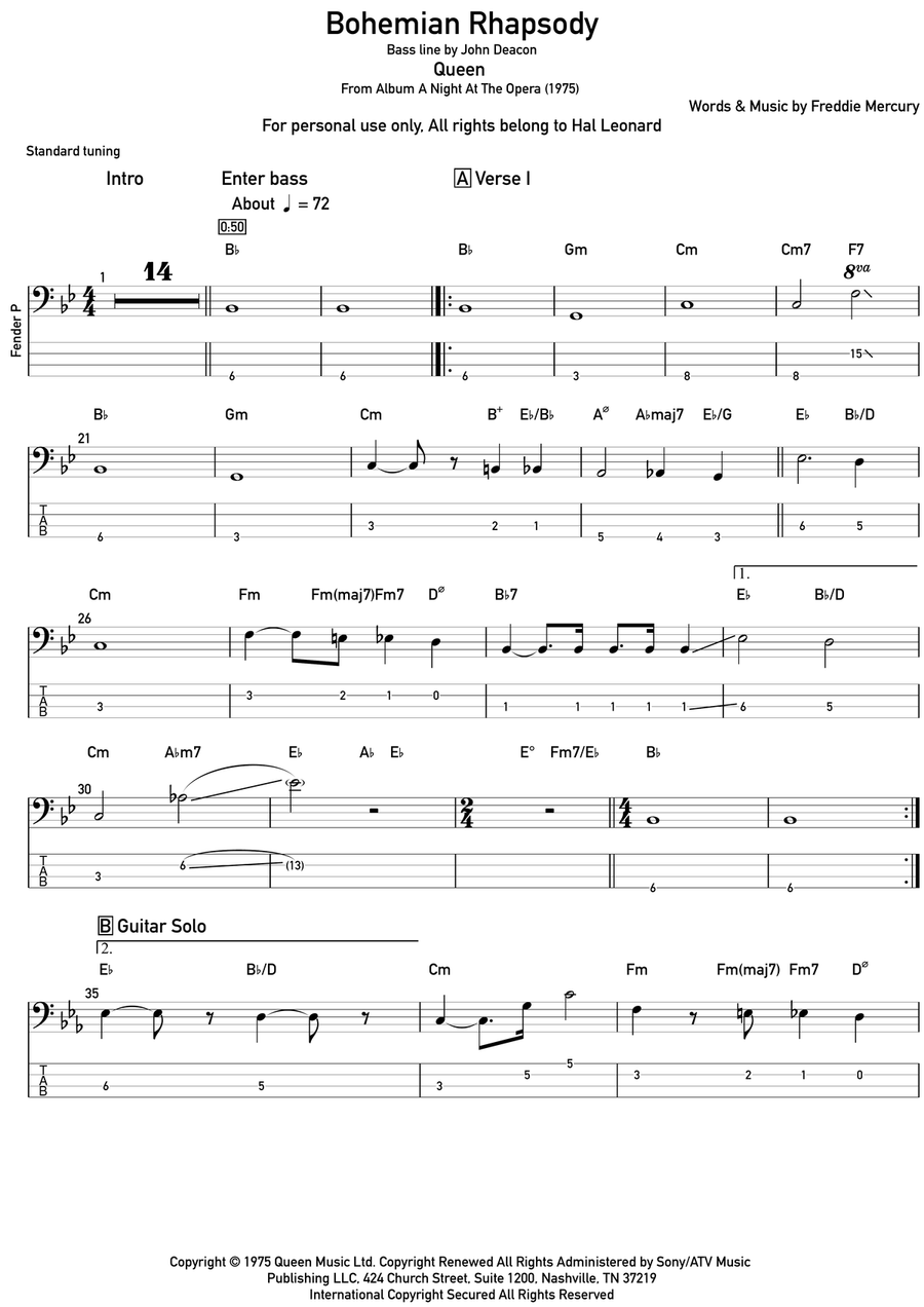 Bohemian Rhapsody Acoustic Guitar scores gallery preview page 1