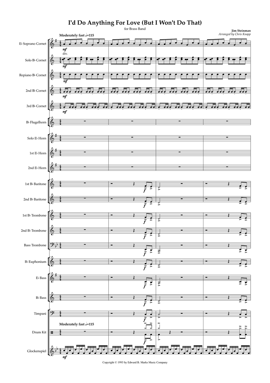 I'd Do Anything For Love (But I Won't Do That) Brass Band scores gallery preview page 1