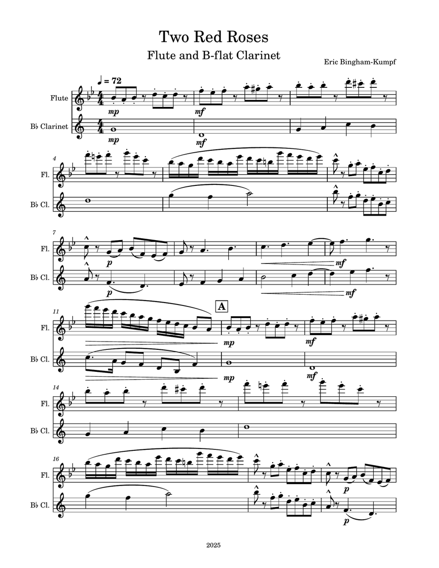 Two Red Roses Two Red Roses Woodwind Duet scores gallery preview page 1