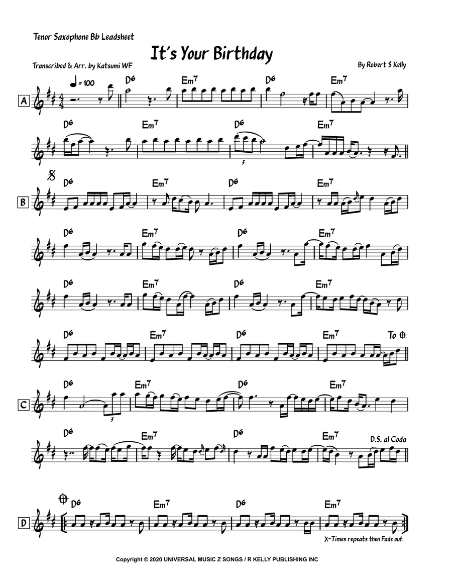 It's Your Birthday It's Your Birthday Tenor Saxophone scores gallery preview page 1