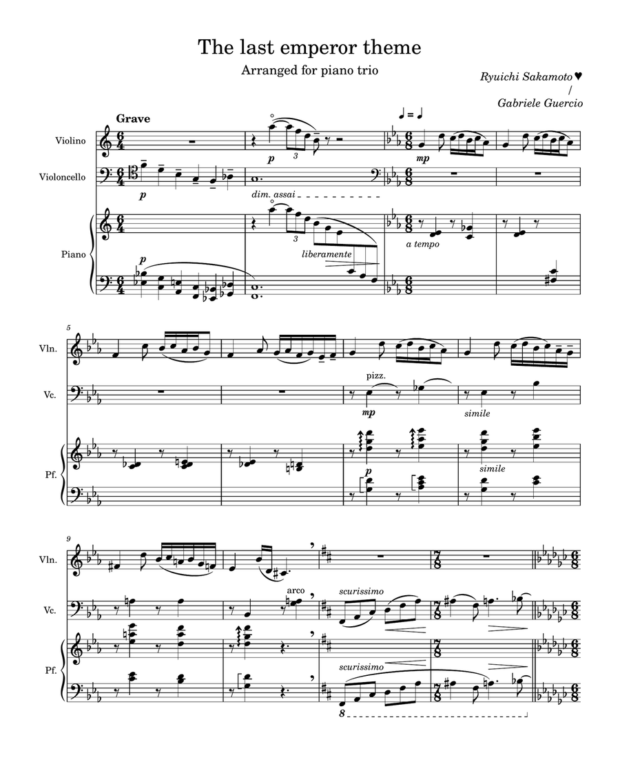 The Last Emperor Theme The Last Emperor Theme Piano Trio scores gallery preview page 1