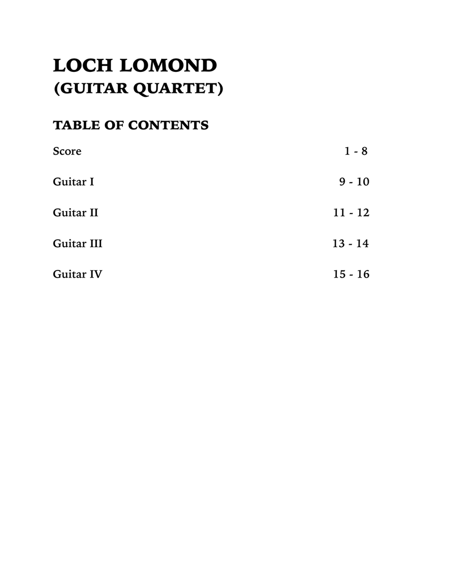 Loch Lomond (Guitar Quartet) Guitar Ensemble scores gallery preview page 4