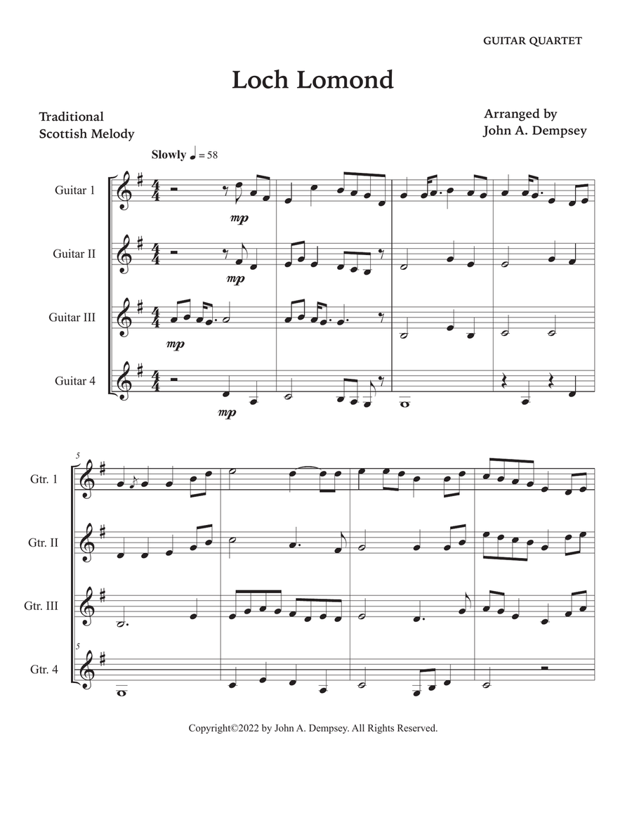 Loch Lomond (Guitar Quartet) Guitar Ensemble scores gallery preview page 5